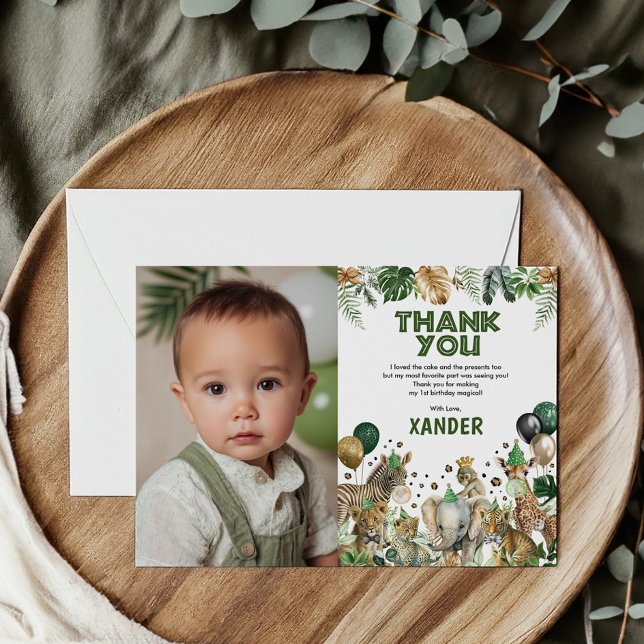 Carte De Remerciements Jungle Safari Party Animals Boy Birthday Photo (Créateur téléchargé)