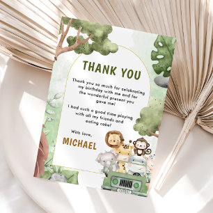Carte De Remerciements Jungle Safari Party Animaux Anniversaire