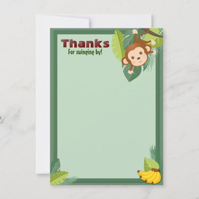 Carte De Remerciements Jungle Singe animal garçon douche d'anniversaire (Devant)
