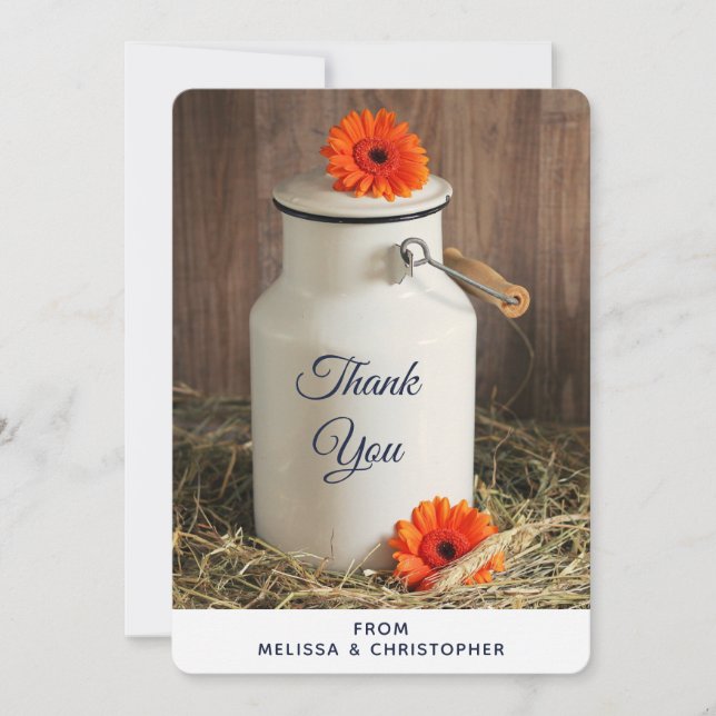 Carte De Remerciements Jus de lait blanc rustique avec Mariage de fleurs (Devant)