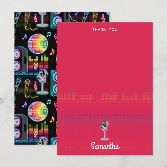 Carte De Remerciements Karaoke Glow Singing Music Custom Name (Devant / Derrière)