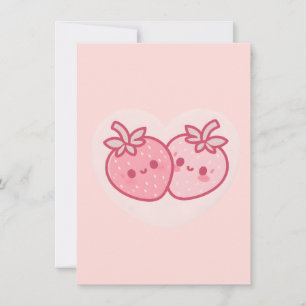 Carte De Remerciements Kawaii Valentines roses Fraises