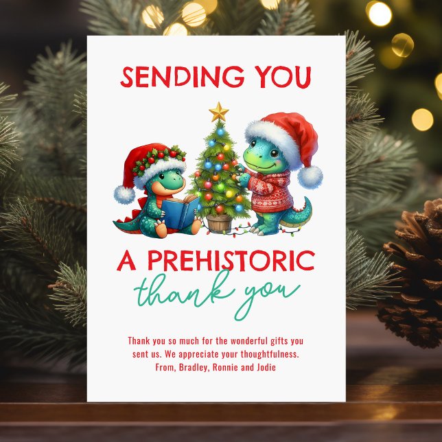 Carte De Remerciements KidsPrehistoric Thank You! Cute Dinosaur Christmas (Créateur téléchargé)