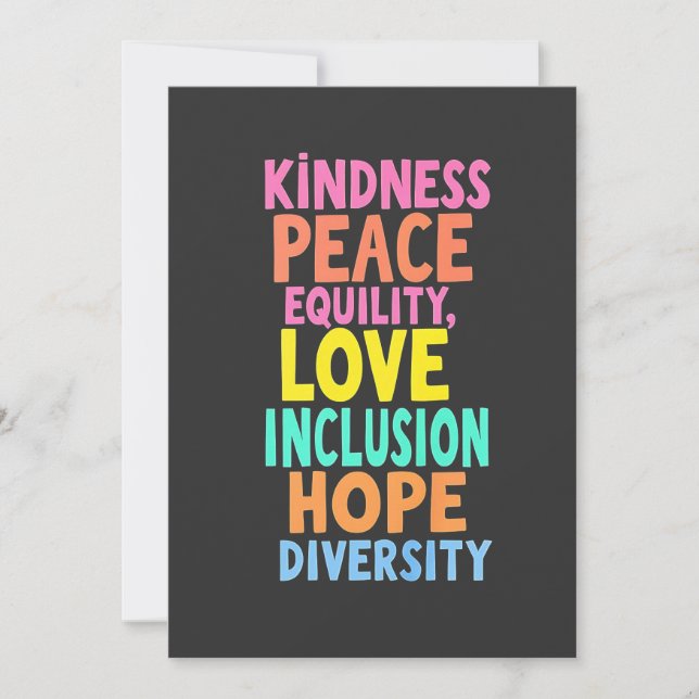 Carte De Remerciements Kindness Peace Equality Love Inclusion Hope Divers (Devant)