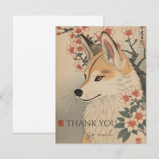 Carte De Remerciements Kitsune & cherry blossom (Devant / Derrière)