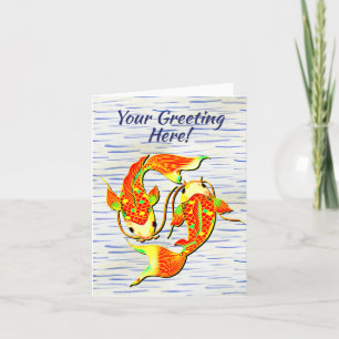 Carte De Remerciements Koi Carp Poisson Orange Vert sur Salutation /