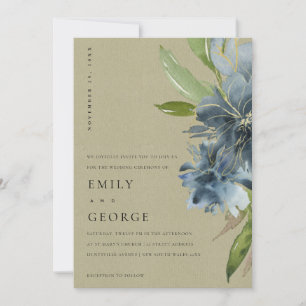 CARTE DE REMERCIEMENTS KRAFT BLUE GREEN OR FLORAL MARIAGE INVITER
