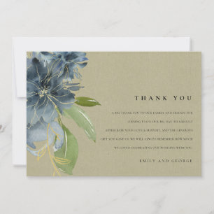 CARTE DE REMERCIEMENTS KRAFT BLUE OR VERT VERT MARIAGE DE COULEUR D'EAU F