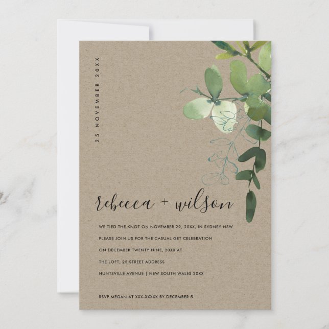 CARTE DE REMERCIEMENTS KRAFT EUCALYPTUS FOLIAGE NOUS AVONS LIÉ L'INVITATI (Devant)