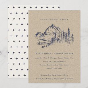 Carte De Remerciements Kraft Pine Woods Mountain Sketch Fiançailles Invit