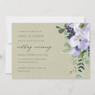 Carte De Remerciements Kraft Violet Violet Floral Mariage Feuilleté Invit