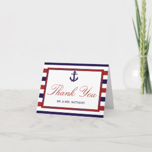 Carte De Remerciements La collection de mariage à l'ancre nautique rouge 
