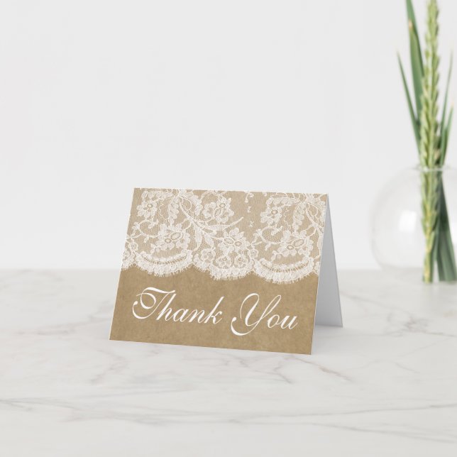 Carte De Remerciements La collection de Mariages Kraft & Lace (Devant)