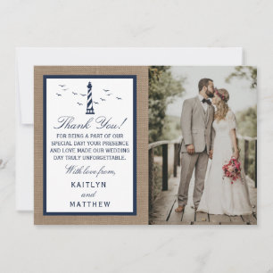 Carte De Remerciements La collection Mariage de Burlap du phare nautique