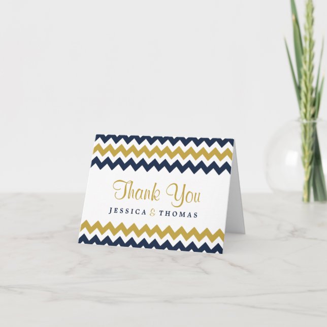 Carte De Remerciements La collection Mariage moderne Chevron - Marine & G (Devant)