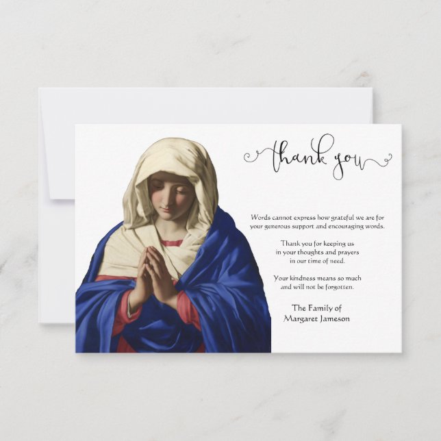 Carte De Remerciements La confession de la Vierge catholique à Marie (Devant)