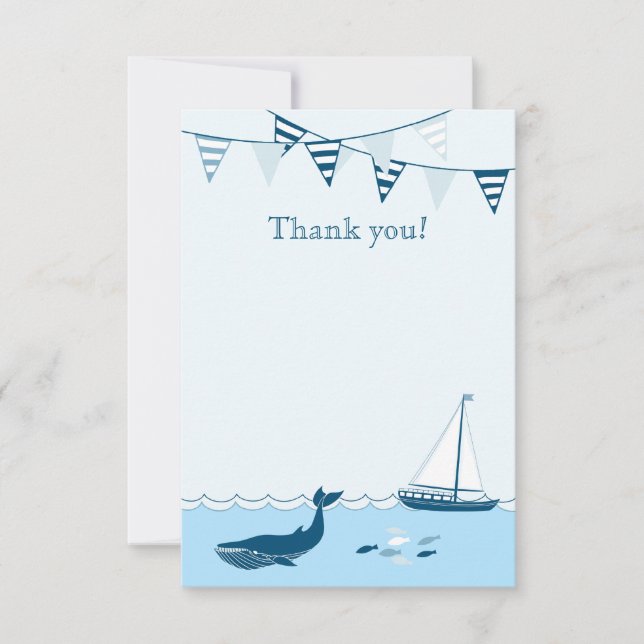 Carte De Remerciements La douche nautique bleue de bébé de voilier vous (Devant)