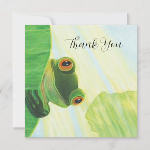 Carte De Remerciements La grenouille verte aux gros yeux derrière un nénu