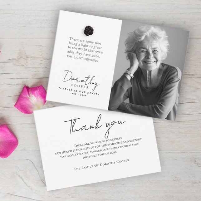 Carte De Remerciements La lumière reste | Photo personnalisée du Rose com (Créateur téléchargé)