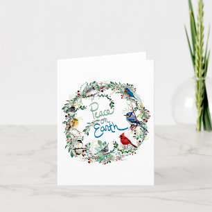 Carte De Remerciements La Paix Sur Terre Oiseaux Fêtes De Wreath Ou