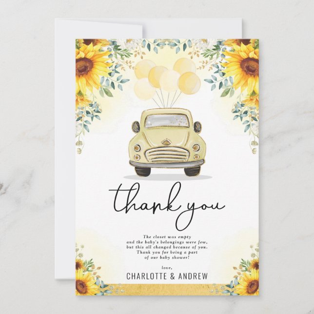 Carte De Remerciements La promenade du tournesol frais par Baby shower de (Devant)