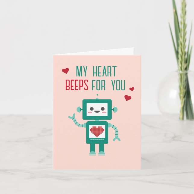 Carte De Remerciements La Saint-Valentin, un coeur de robots pour vous (Devant)