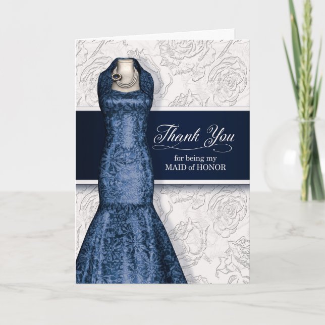 Carte De Remerciements La servante d'honneur Mariage bleu de la Marine (Devant)