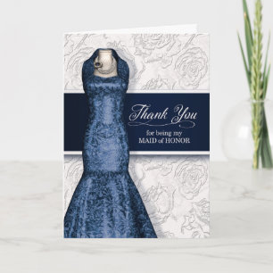 Carte De Remerciements La servante d'honneur Mariage bleu de la Marine