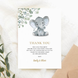 Carte De Remerciements La verdure des éléphants Baby shower neutre pour l