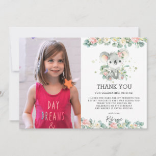 Carte De Remerciements La verdure rose florale Koala 1er anniversaire pho