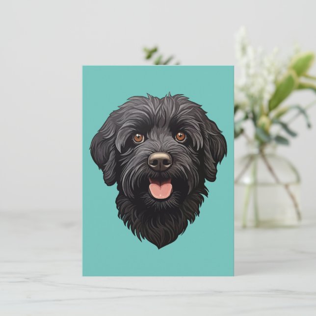 Carte De Remerciements Labradoodle Chien noir (Debout devant)