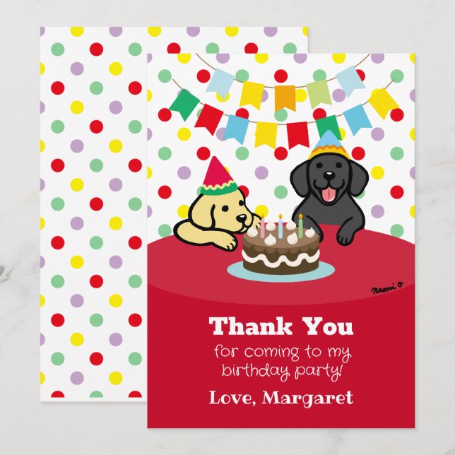 Carte De Remerciements Labradors noir et jaune personnalisés Anniversaire (Devant / Derrière)