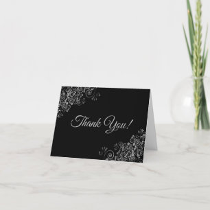 Carte De Remerciements Lacy Silver Frills Elegant Black Mariage Photo