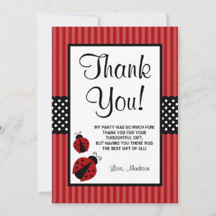 Carte De Remerciements Ladybug Rouge et Noir à Rayures Anniversaire