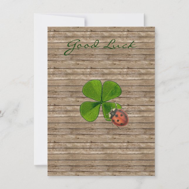 Carte De Remerciements Ladybug sur un trèfle à quatre feuilles - Bonne ch (Devant)