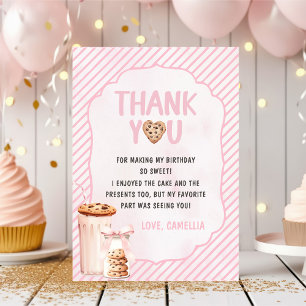 Carte De Remerciements Lait et biscuits Fête d'anniversaire rose