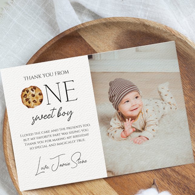 Carte De Remerciements Lait et Cookies Joyeux Anniversaire Garçon (One Sweet Boy First Birthday Thank You Card)
