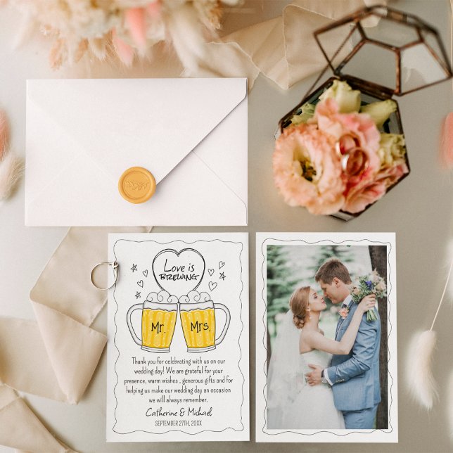 Carte De Remerciements L'amour brasse la main dessinée lunettes de bière  (Créateur téléchargé)