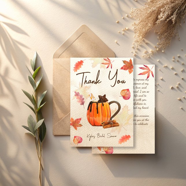 Carte De Remerciements L'amour brasse l'automne citrouille thé nuptiale d (Love is brewing fall coffee pumpkin tea party bridal shower thank you cards)