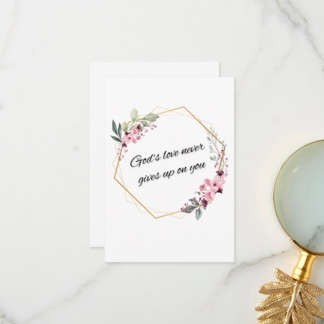 Carte De Remerciements L'amour de Dieu ne donne jamais (Devant/Arrière en situation)