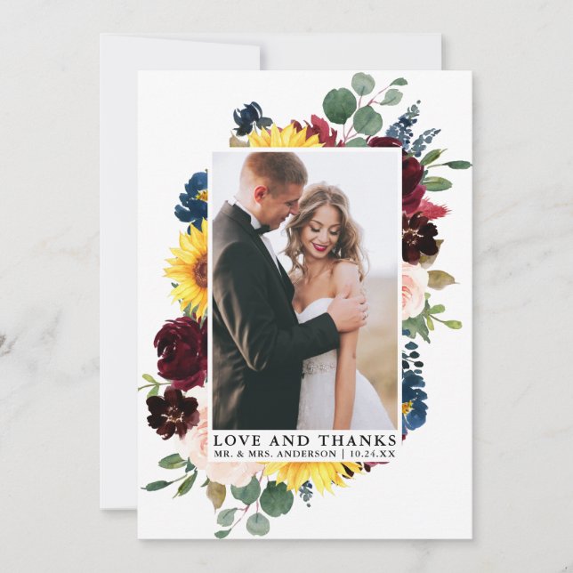 Carte De Remerciements L'Amour Élégant Grâce À L'Aquarelle Mixte Florale (Devant)