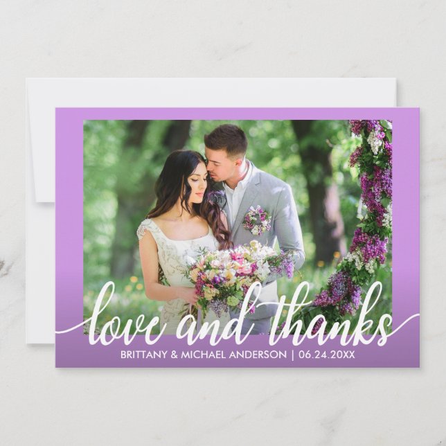 Carte De Remerciements L'amour et les remerciements des Mariages violets  (Devant)