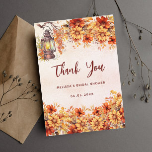 Carte De Remerciements Lampe de fleurs d'automne orange pour la douche de