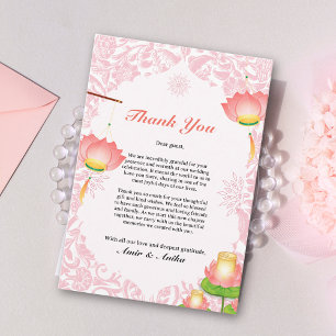 Carte De Remerciements Lampions Lotus Rose Tendre Mariage Inspiré de l'In