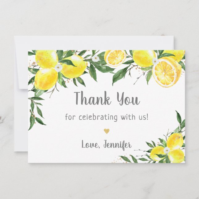 Carte De Remerciements Lancement de mariage Gold Lemon Greenery (Devant)