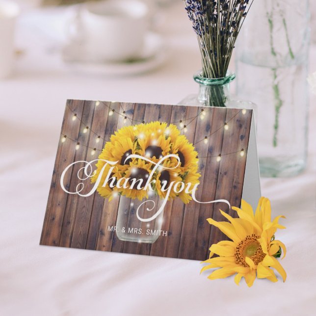 Carte De Remerciements Lanterne à guirlande de tournesol Mariage de grang (Créateur téléchargé)