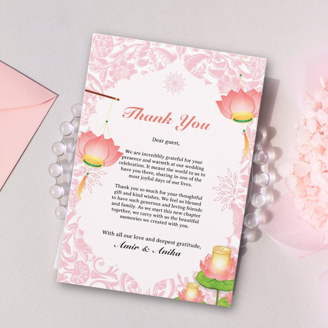 Carte De Remerciements Lanternes Lotus Rose doux Mariage inspiré par l'In (Créateur téléchargé)