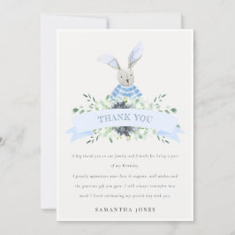 Carte De Remerciements Lapin Aqua Bleu Mignon Feuillage Anniversaire Tout