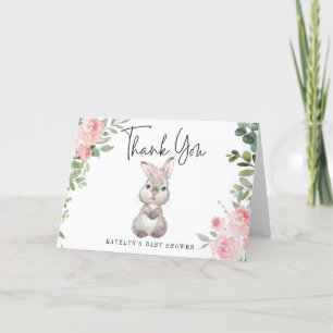 Carte de remerciements lapin aux fleurs roses