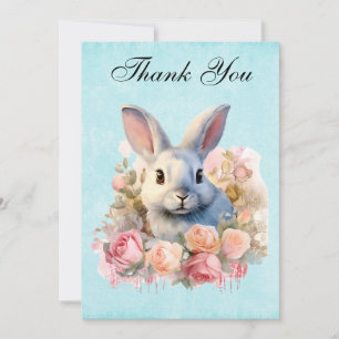 Carte De Remerciements Lapin avec une guirlande de roses mignon